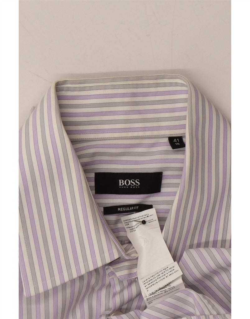 HUGO BOSS Mens Regular Fit Shirt Size 41 16 Large Blue Striped Cotton Vintage Hugo Boss and Second-Hand Hugo Boss from Messina Hembry 