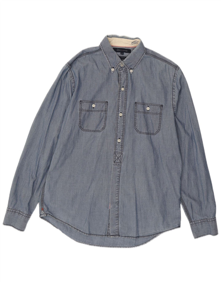 TOMMY HILFIGER Mens New York Fit Shirt Medium Blue Cotton