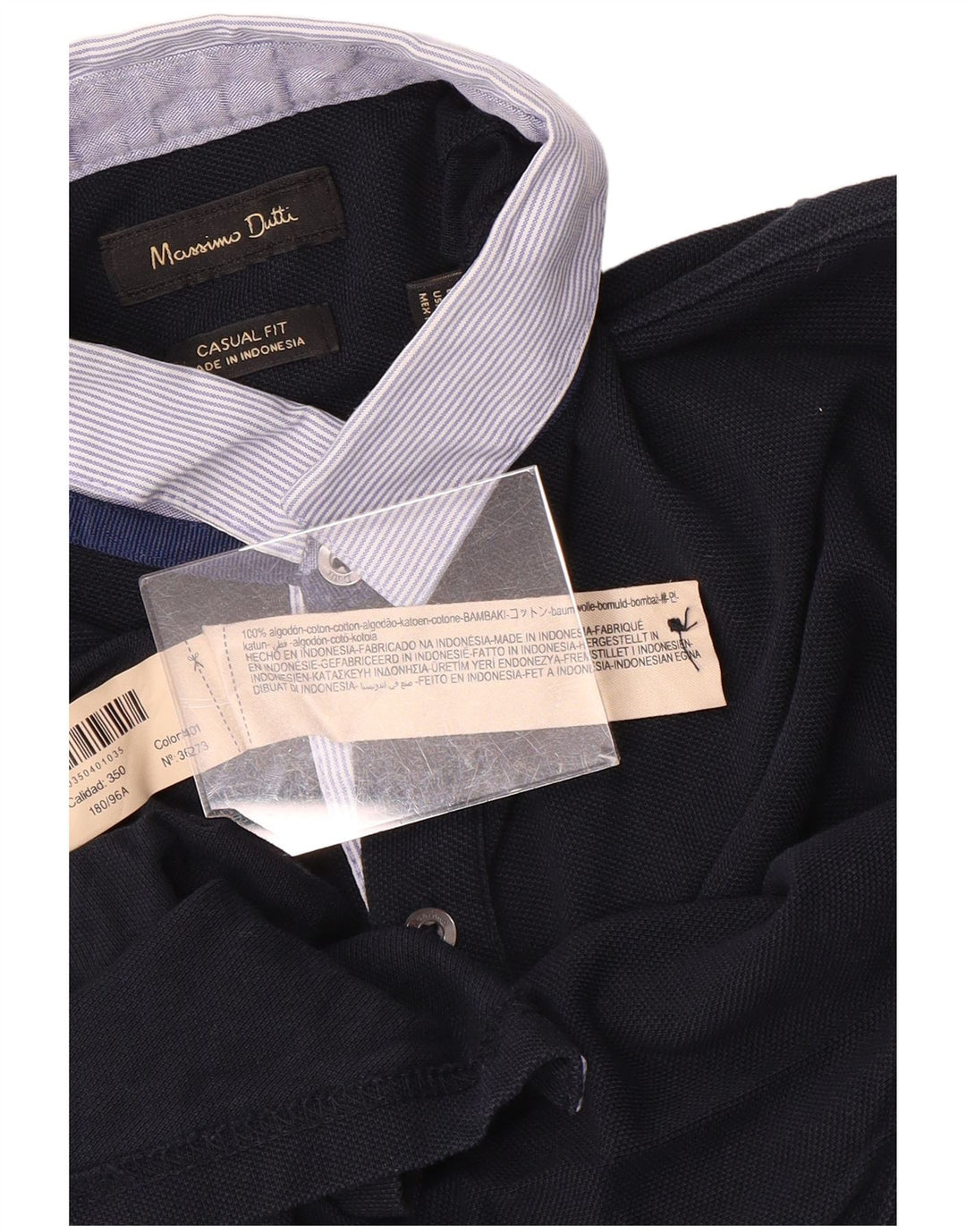 Massimo Dutti Mens Casual Fit Polo Shirt Medium Navy Blue Cotton
