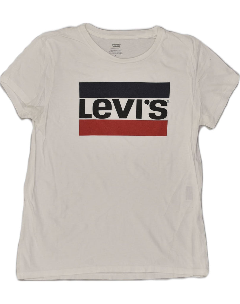 LEVI'S Womens Graphic T-Shirt Top UK 12 Medium White Cotton | Vintage Levi's | Thrift | Second-Hand Levi's | Used Clothing | Messina Hembry 