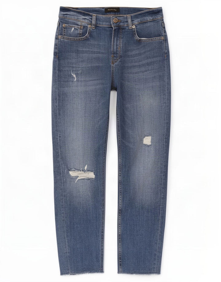 Massimo Dutti Womens Distressed Slim Jeans EU 38 Small W28 L27 Blue