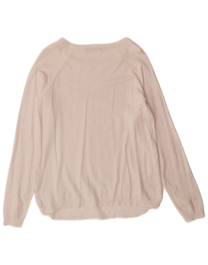 Guess Womens Graphic Boat Neck Jumper Sweater UK 10 Small White