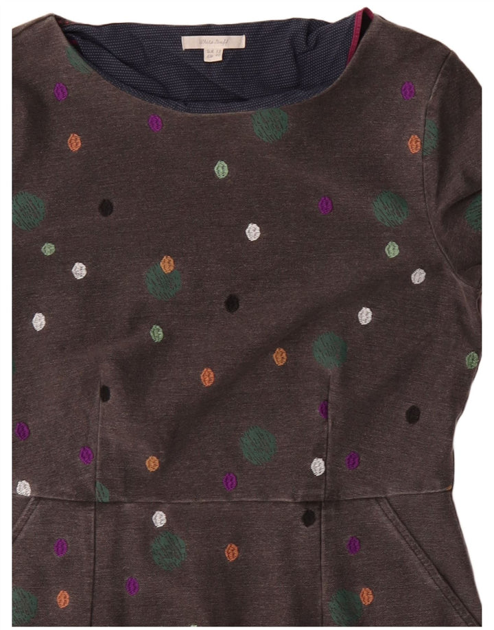 WHITE STUFF Womens 3/4 Sleeve Sheath Dress UK 12 Medium  Grey Spotted