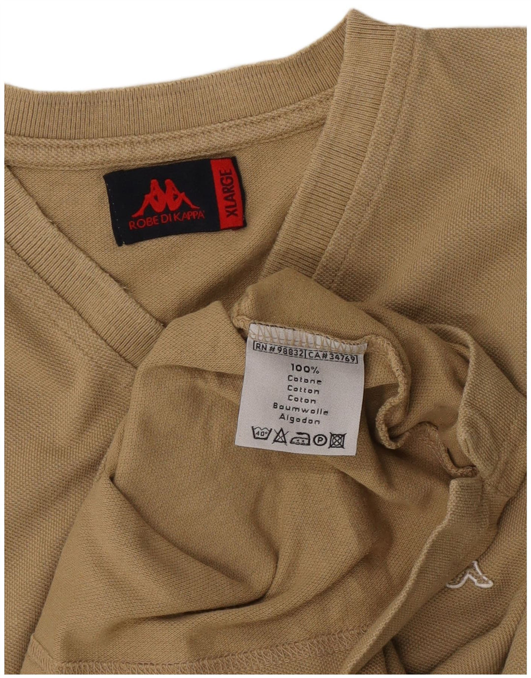 Kappa Mens T-Shirt Top XL Beige Cotton