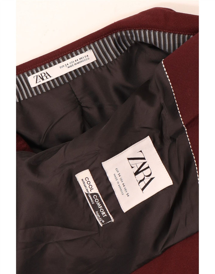 Zara Mens 1 Button Blazer Jacket EU 54 XL Burgundy