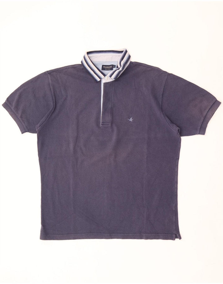 Brooksfield Mens Polo Shirt IT 52 Large Navy Blue Cotton