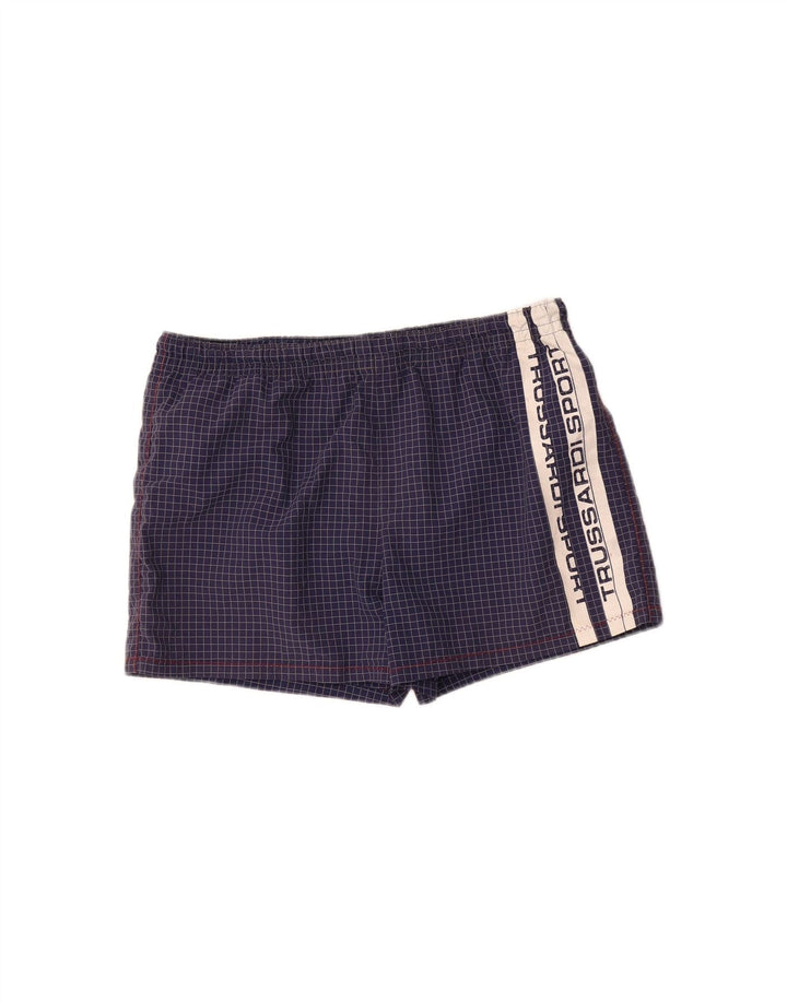 TRUSSARDI Mens Graphic Swimming Shorts XL  Navy Blue Check Polyester Vintage Trussardi and Second-Hand Trussardi from Messina Hembry 