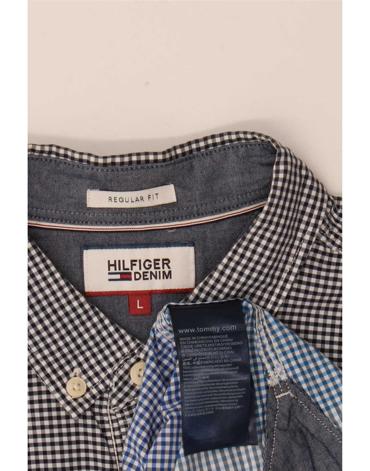 Tommy Hilfiger Mens Regular Fit Shirt Large Blue Gingham Cotton