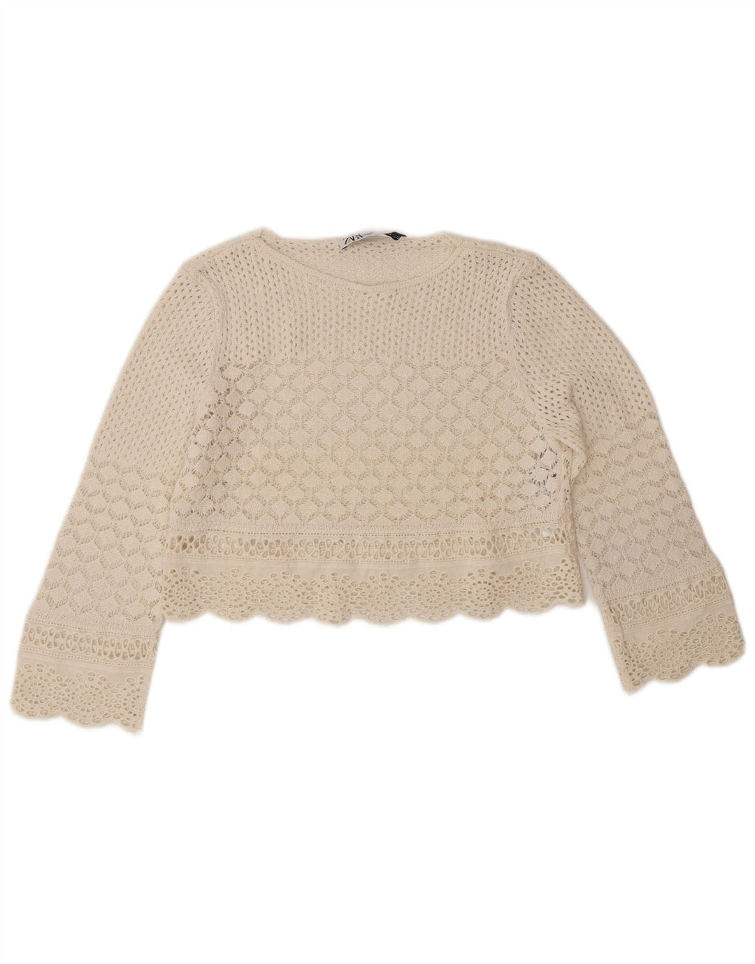 Zara Womens Crochet Crop Top UK 10 Small Off White Polyester