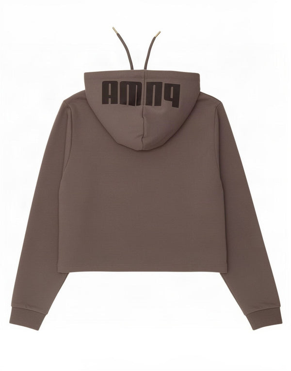 Puma Womens Crop Graphic Hoodie Jumper UK 10 Small Grey Cotton