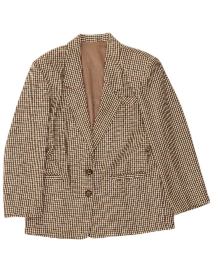 Vintage Womens 2 Button Blazer Jacket IT 46 Large Khaki Gingham Wool
