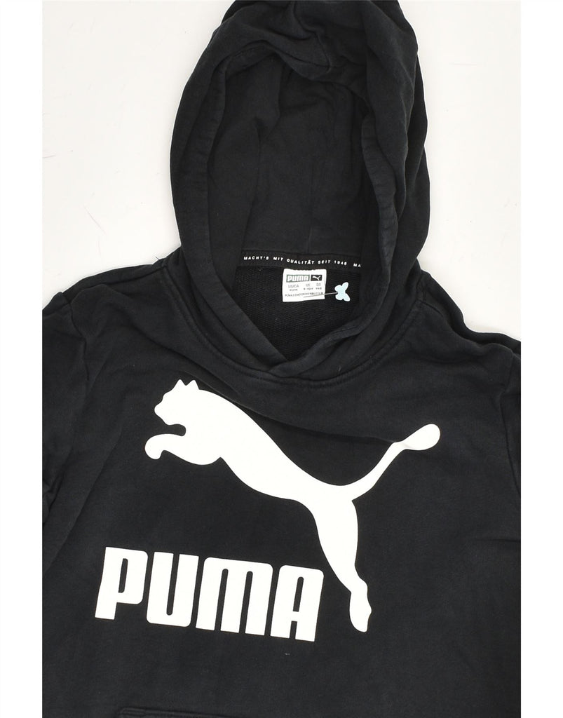 PUMA Girls Graphic Hoodie Jumper 9-10 Years Black | Vintage Puma | Thrift | Second-Hand Puma | Used Clothing | Messina Hembry 