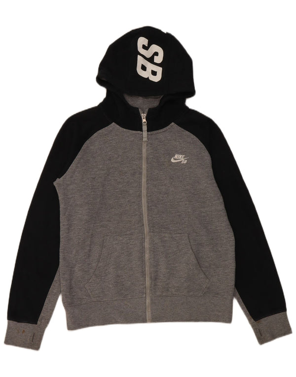 Nike Boys Graphic Zip Hoodie Sweater 12-13 Years Grey Colourblock Cotton