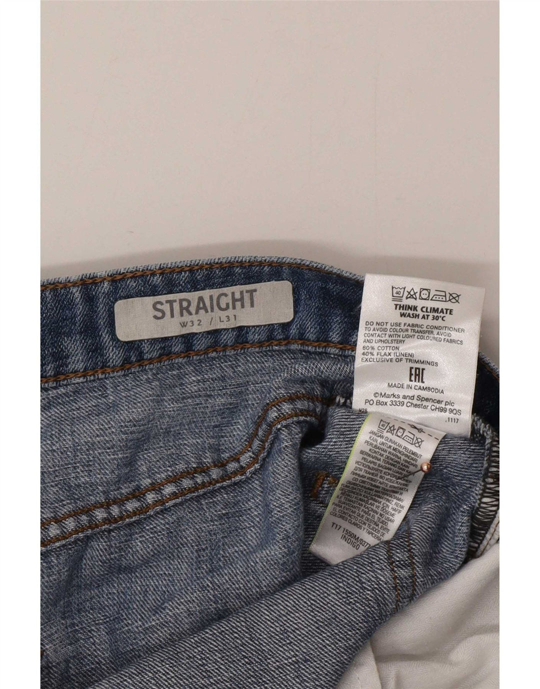 Marks & Spencer Mens Straight Jeans W32 L31 Blue Cotton