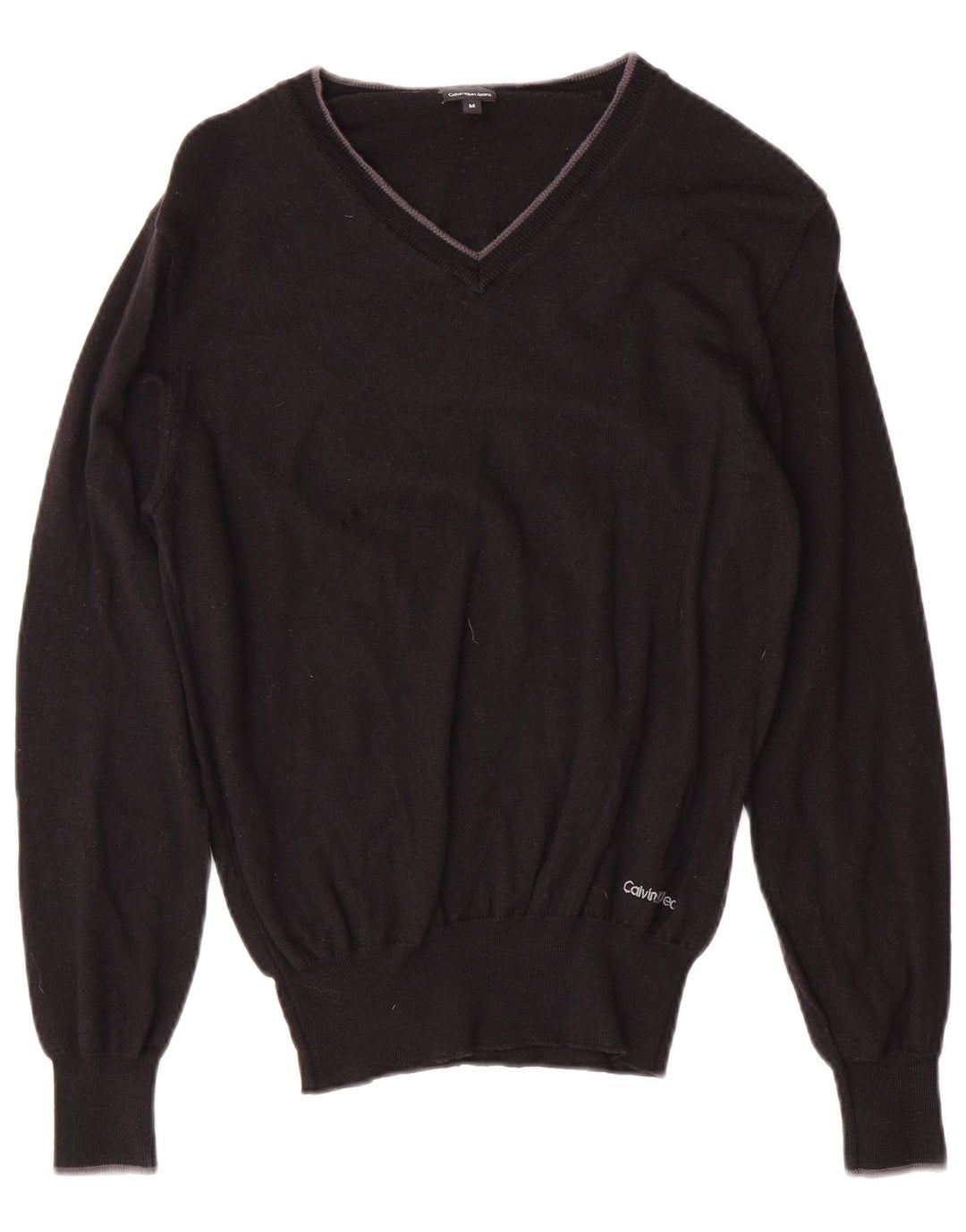 CALVIN KLEIN JEANS Womens V-Neck Jumper Sweater UK 14 Medium Black