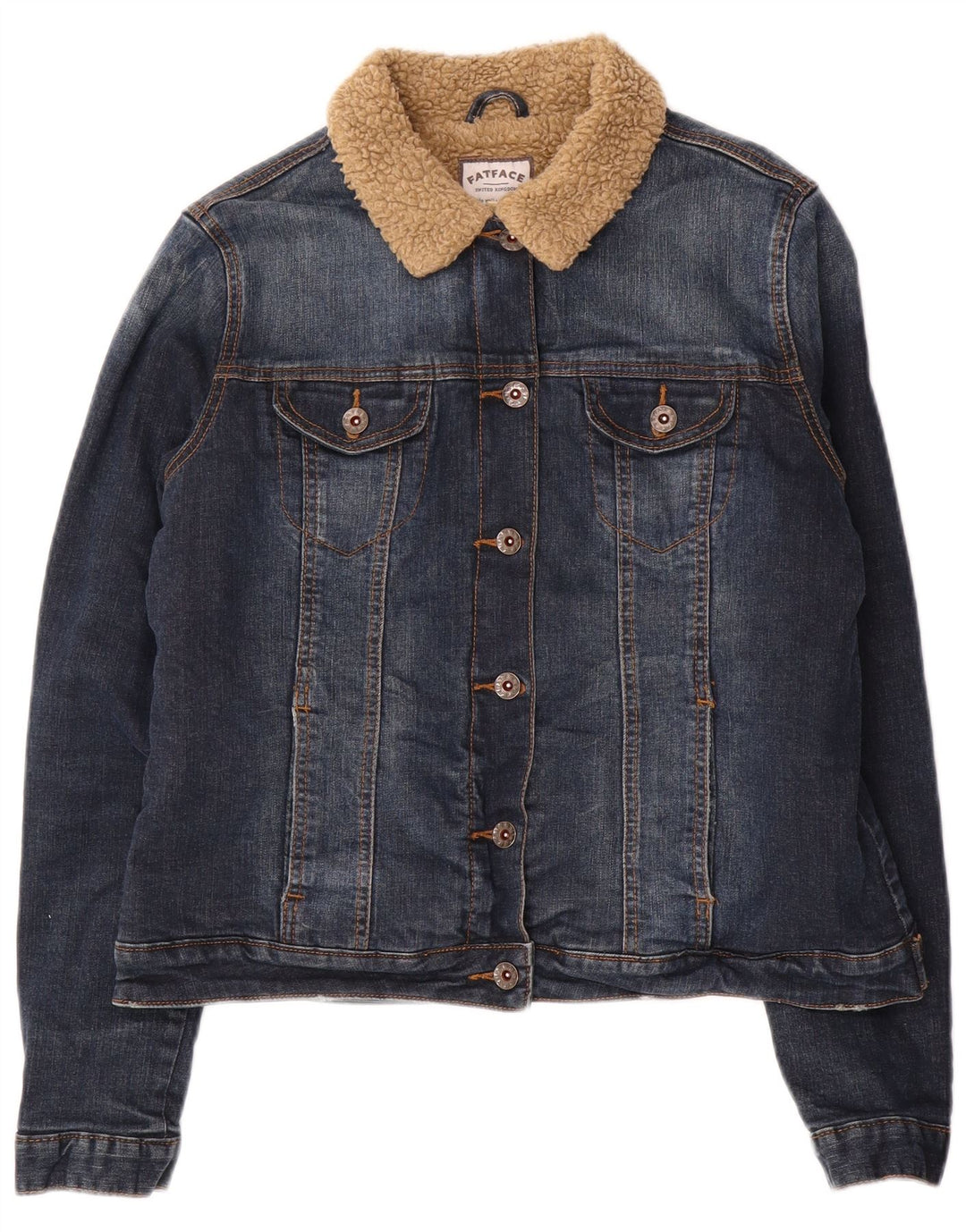 FAT FACE Womens Sherpa Denim Jacket UK 12 Medium  Blue Cotton