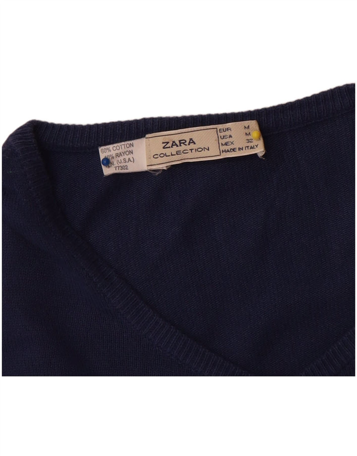 Zara Womens Cardigan Sweater UK 14 Medium Navy Blue Cotton