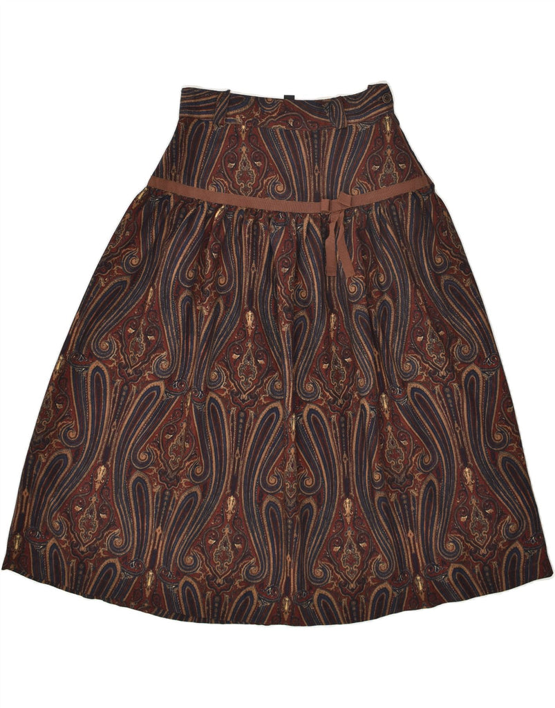 SUPERIOR Womens A-Line Skirt IT 44 Medium W28  Brown Paisley Wool | Vintage Superior | Thrift | Second-Hand Superior | Used Clothing | Messina Hembry 