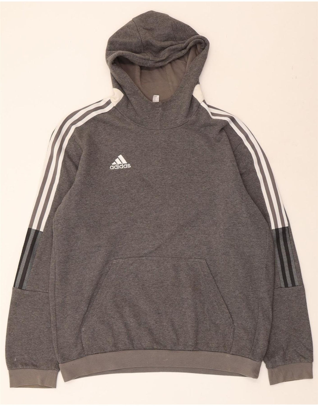 ADIDAS Mens Hoodie Jumper Large Grey Flecked Cotton