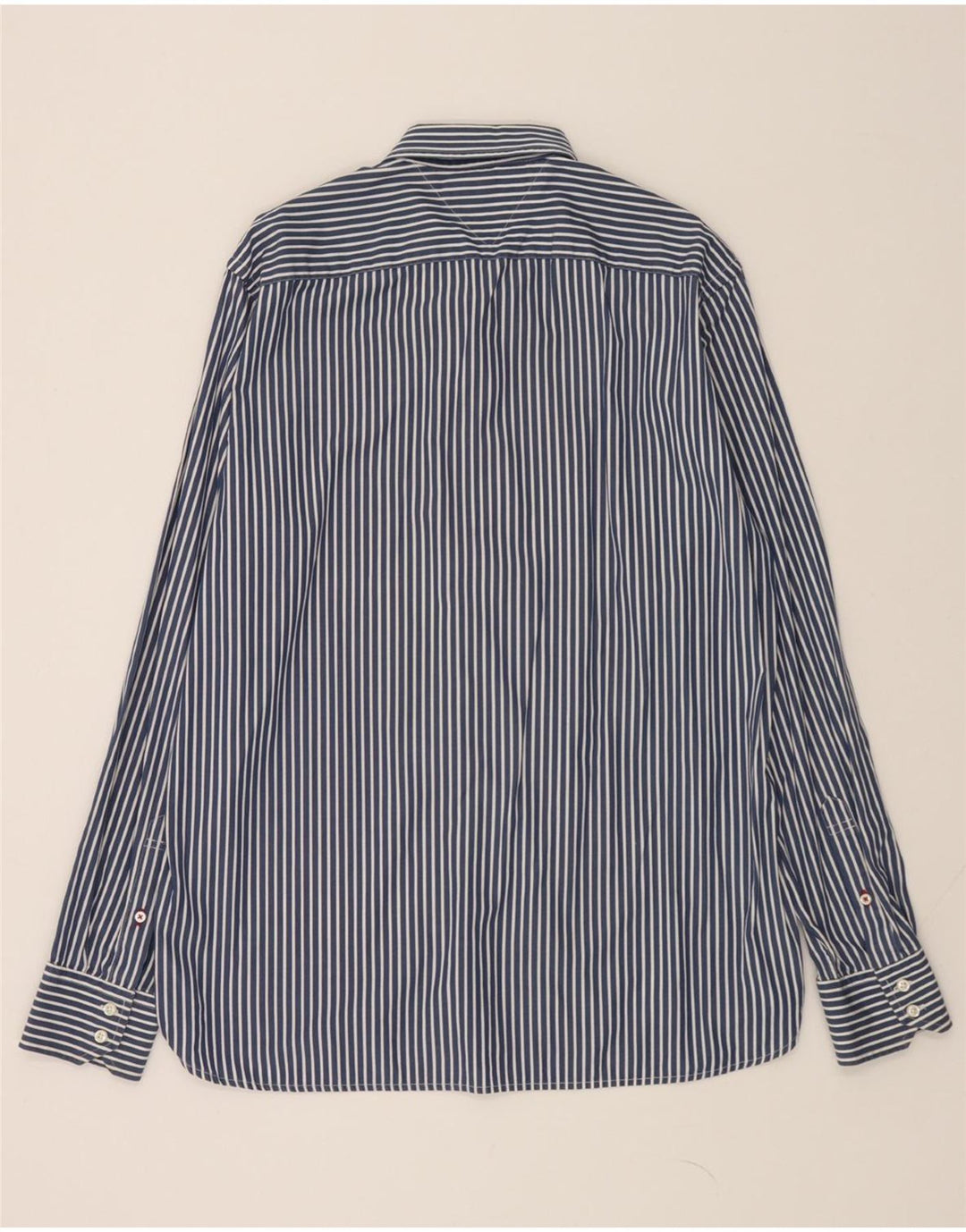 TOMMY HILFIGER Mens Shirt Large Navy Blue Striped Cotton Vintage Tommy Hilfiger and Second-Hand Tommy Hilfiger from Messina Hembry 