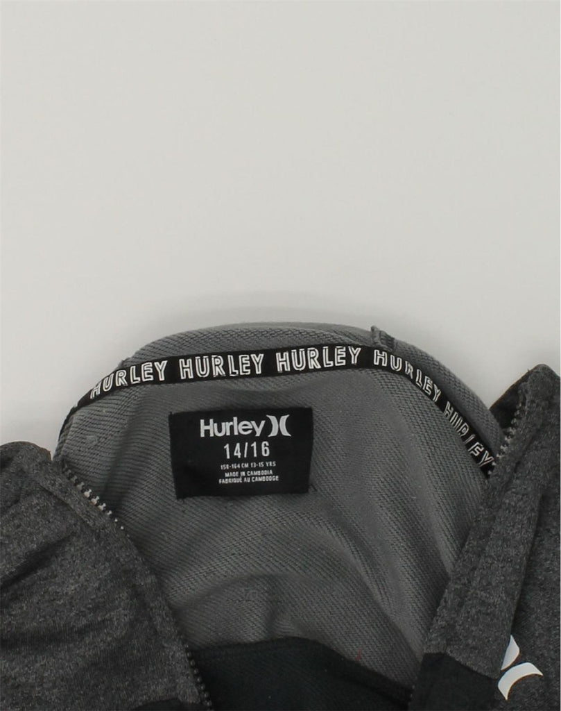 HURLEY Boys Graphic Zip Hoodie Sweater 14-15 Years Grey Colourblock | Vintage Hurley | Thrift | Second-Hand Hurley | Used Clothing | Messina Hembry 