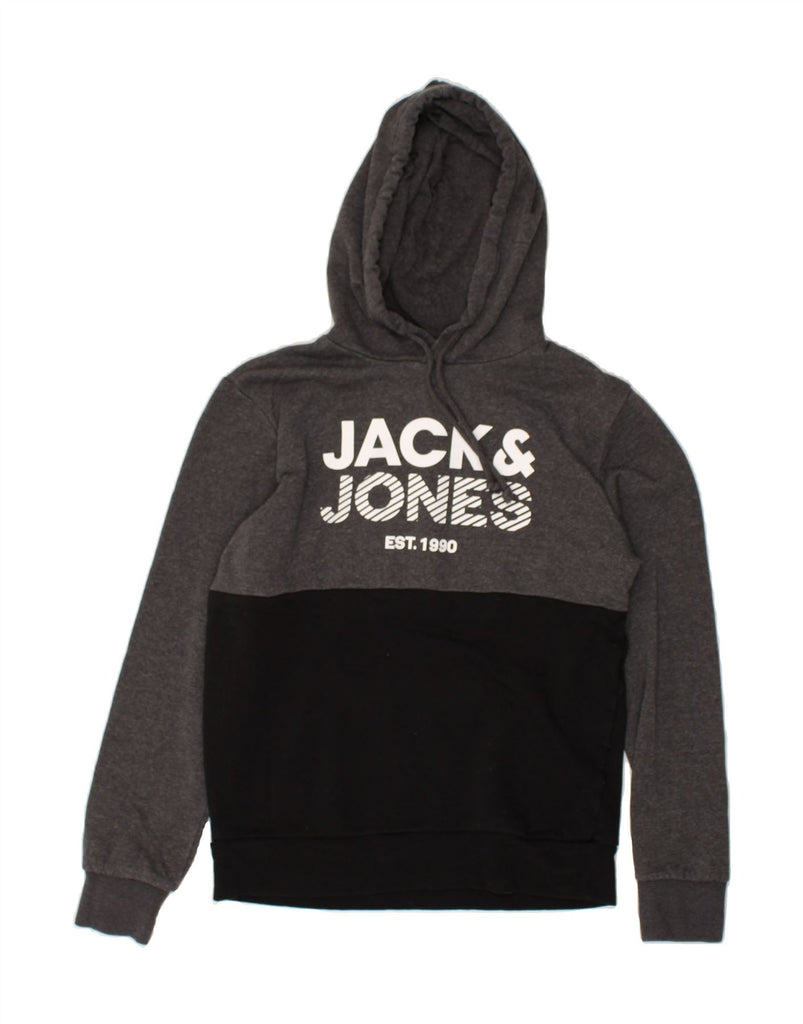 JACK & JONES Mens Graphic Hoodie Jumper Small Grey Colourblock Cotton | Vintage Jack & Jones | Thrift | Second-Hand Jack & Jones | Used Clothing | Messina Hembry 