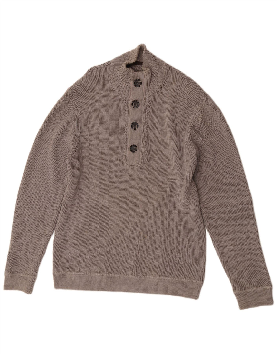 Reiss Mens Button Neck Jumper Sweater XL Grey Cotton