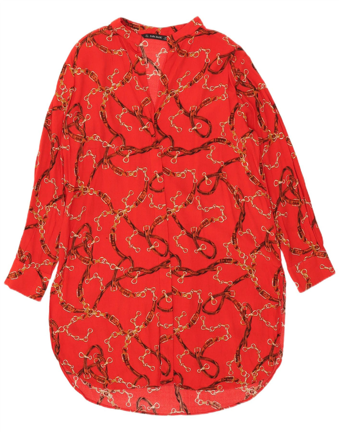 Zara Womens Long Sleeve Abstract Pattern Shirt Dress UK 16 Large Red
