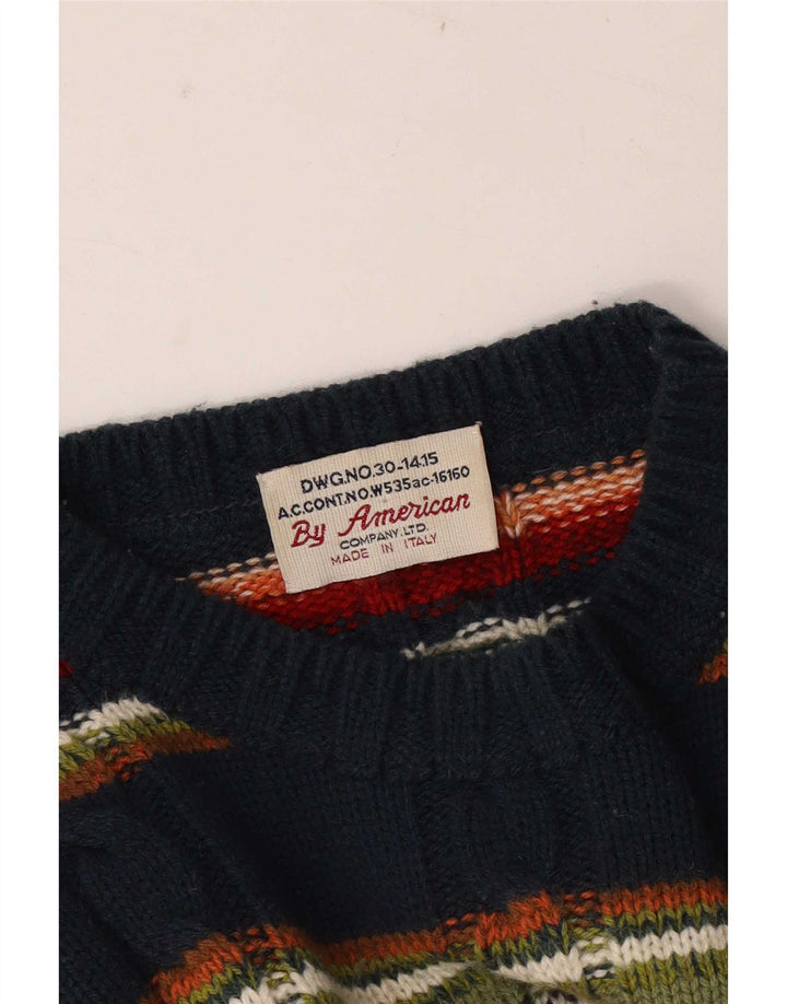Vintage Mens Crew Neck Jumper Sweater Medium Multicoloured Striped