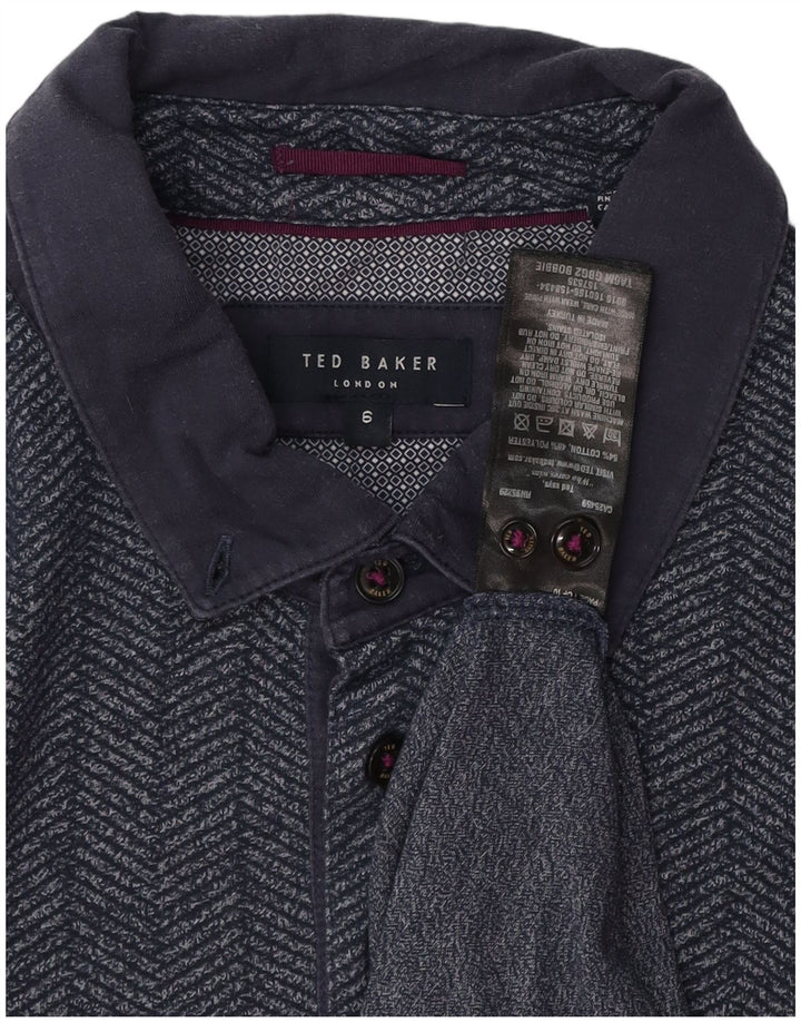 TED BAKER Mens Polo Shirt Size 6 2XL Navy Blue Herringbone Cotton