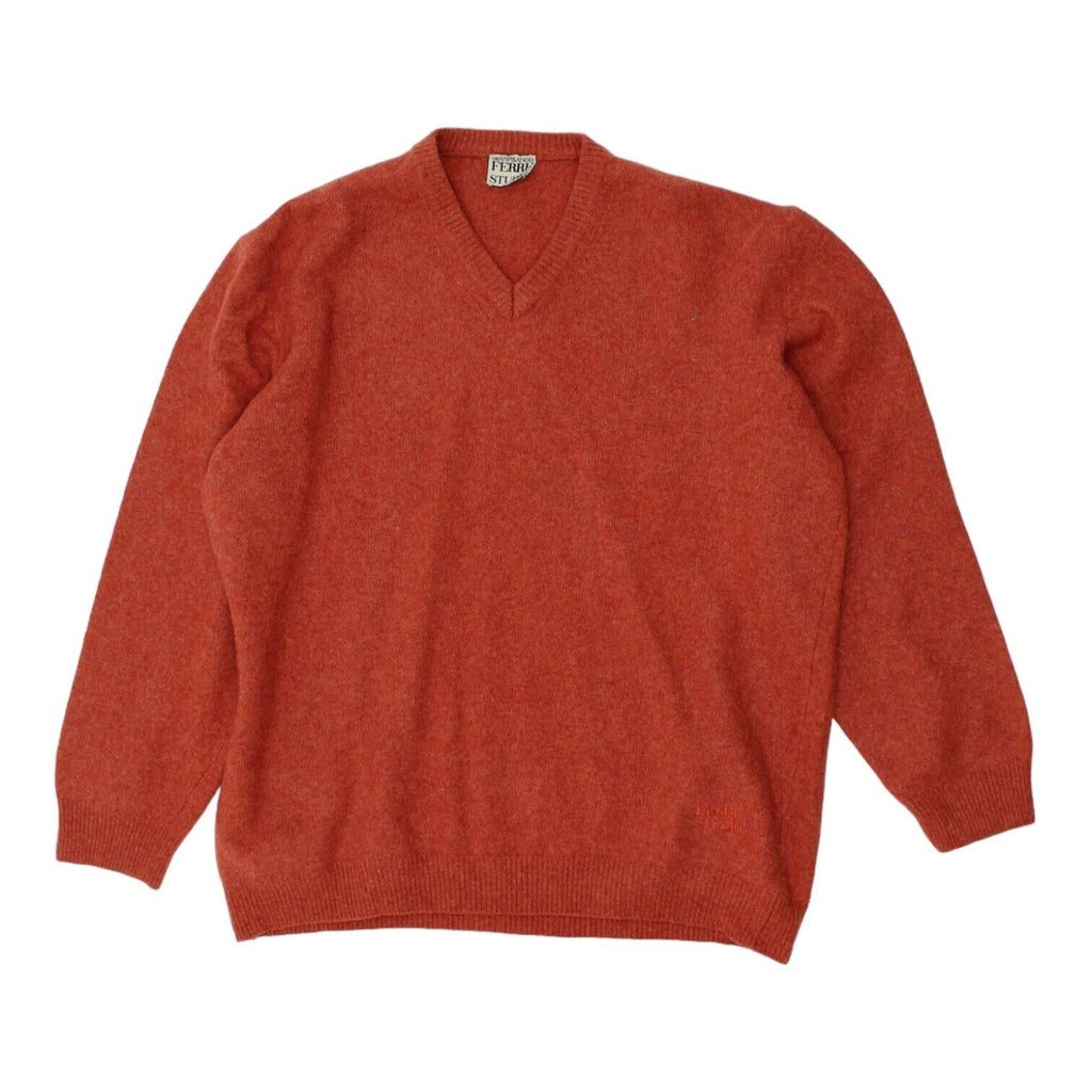 Gianfranco Ferre Mens Red Wool Knit V Neck Jumper | Vintage Designer Sweater VTG Vintage Messina Hembry and Second-Hand Messina Hembry from Messina Hembry 