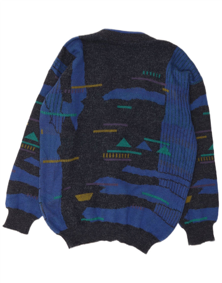 Gotzburg Mens Abstract Pattern Cardigan Sweater EU 54 XL Blue Polyacrylic