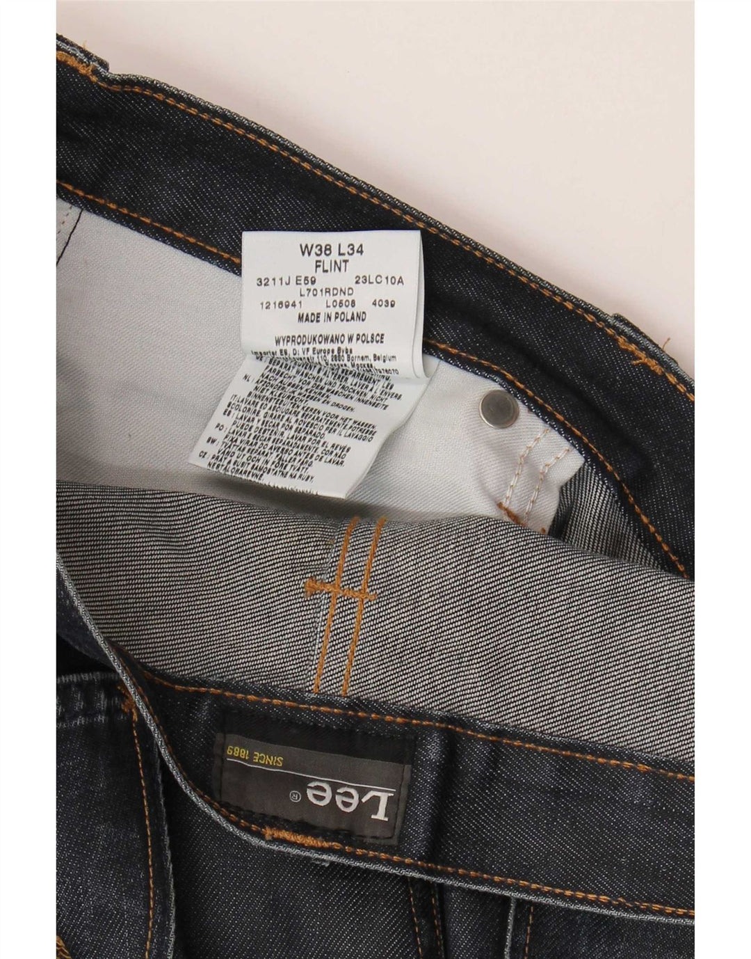 Lee Mens Flint Straight Jeans W38 L28 Navy Blue Cotton