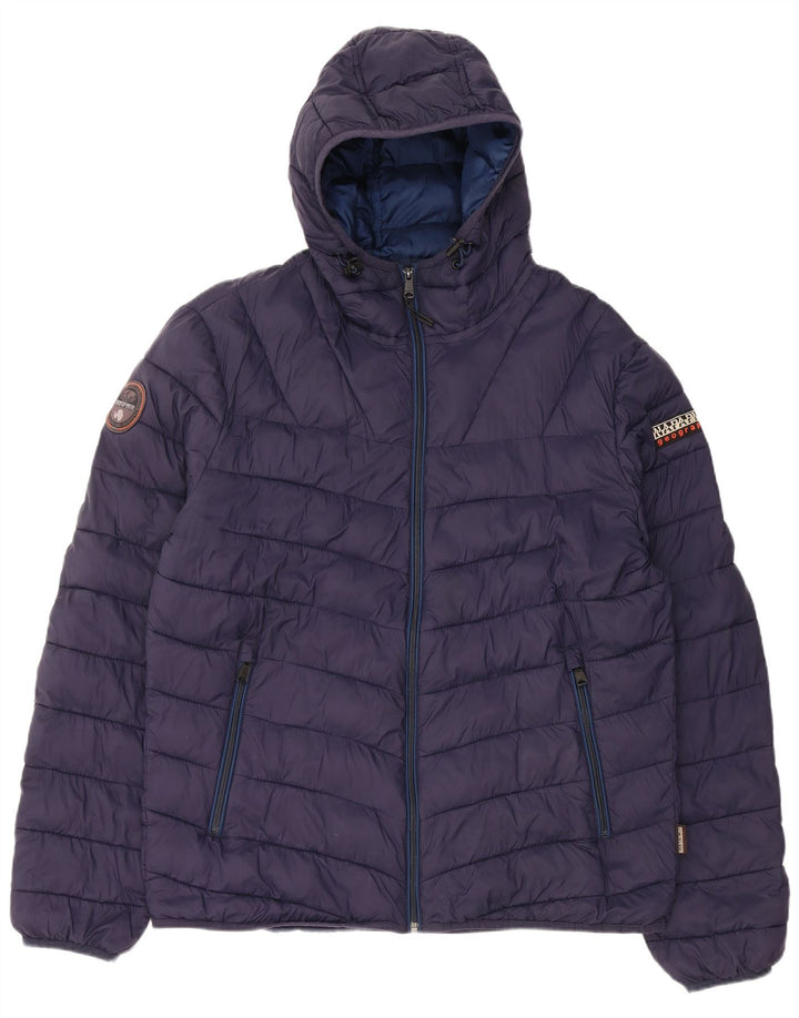 Napapijri Mens Hooded Padded Jacket UK 44 2XL Navy Blue Polyamide