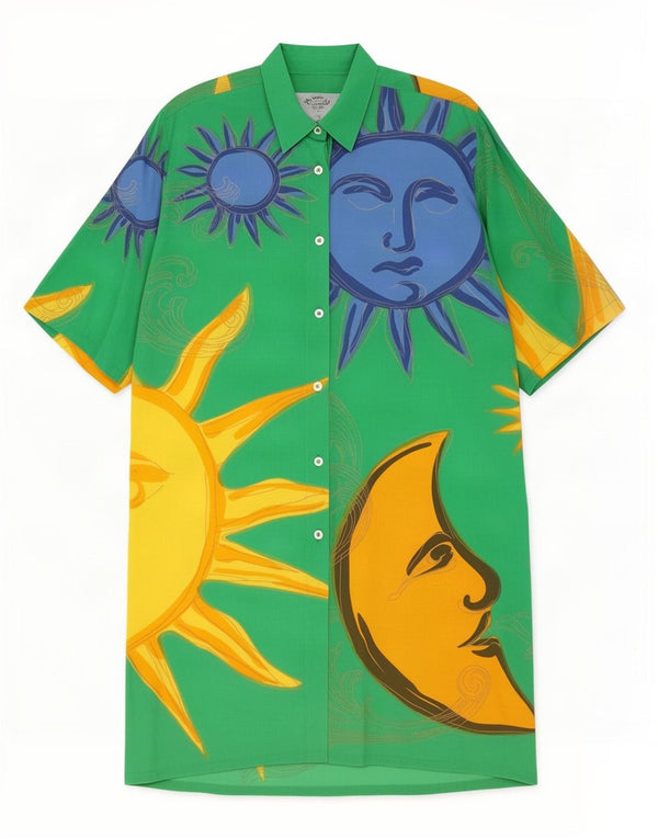 Vintage Womens Abstract Pattern Shirt Dress UK 18 XL Green Festival
