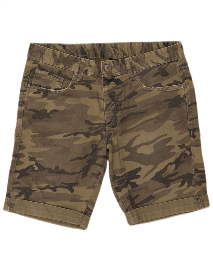 Benetton Womens Casual Shorts IT 46 Large W32 Khaki Camouflage Cotton