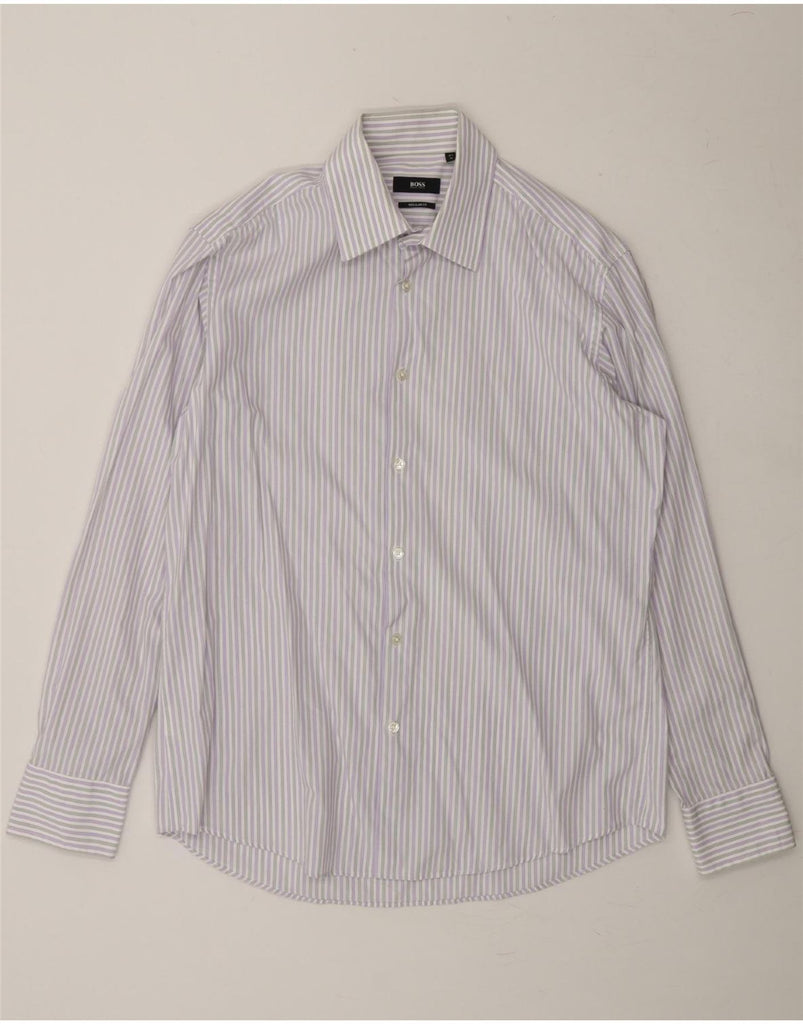 HUGO BOSS Mens Regular Fit Shirt Size 41 16 Large Blue Striped Cotton Vintage Hugo Boss and Second-Hand Hugo Boss from Messina Hembry 
