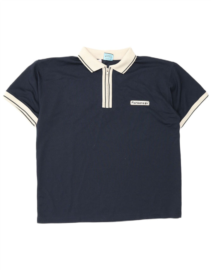 Fishbone Mens Polo Shirt Medium Navy Blue Colourblock Polyester