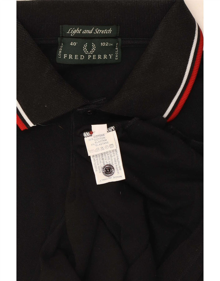 Fred Perry Mens Polo Shirt Small Black Striped Cotton