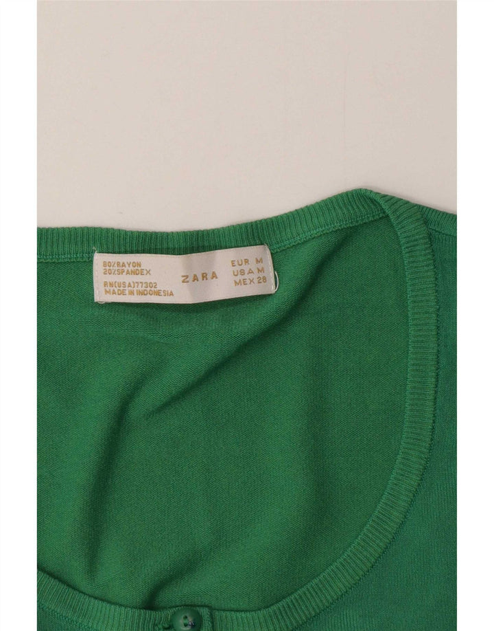 Zara Womens Cardigan Sweater UK 12 Medium Green Rayon