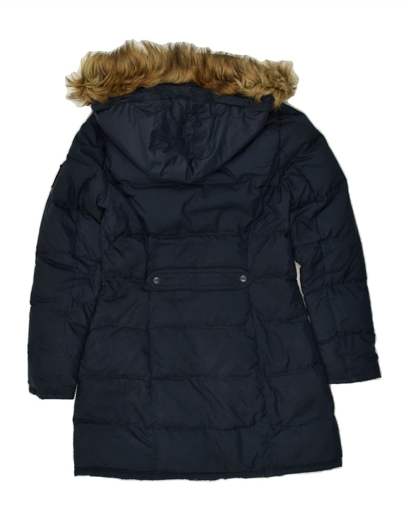 TOMMY HILFIGER Womens Hooded Padded Coat UK 10 Small Navy Blue Polyester | Vintage Tommy Hilfiger | Thrift | Second-Hand Tommy Hilfiger | Used Clothing | Messina Hembry 