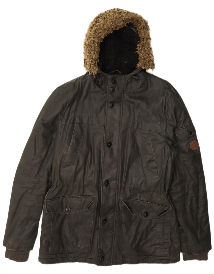 Threadbare Mens Hooded Waxed Cotton Jacket UK 40 Large Green