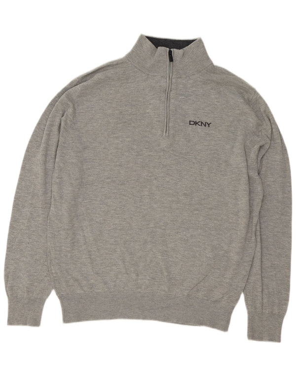 Dkny Mens Zip Neck Jumper Sweater Large Grey Flecked Cotton