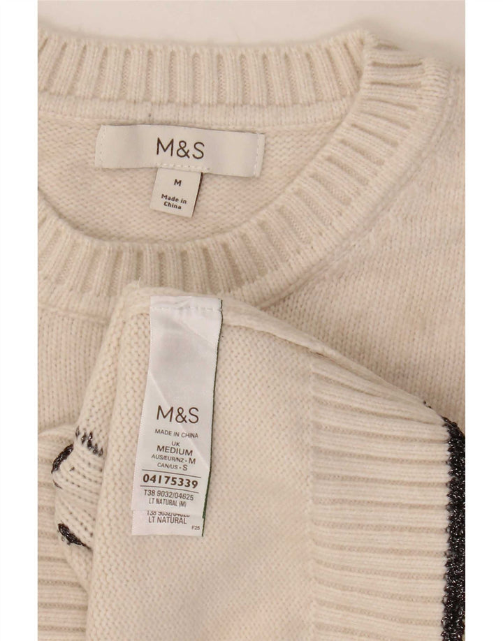 Marks & Spencer Womens Crew Neck Jumper Sweater UK 14 Medium Off White