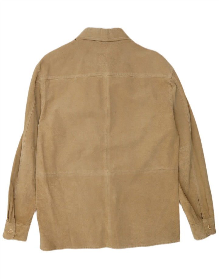 Benetton Mens Suede Shirt Medium Beige Leather