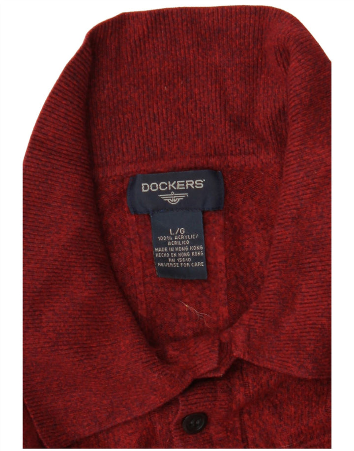 DOCKERS Mens Polo Neck Jumper Sweater Large Maroon Acrylic