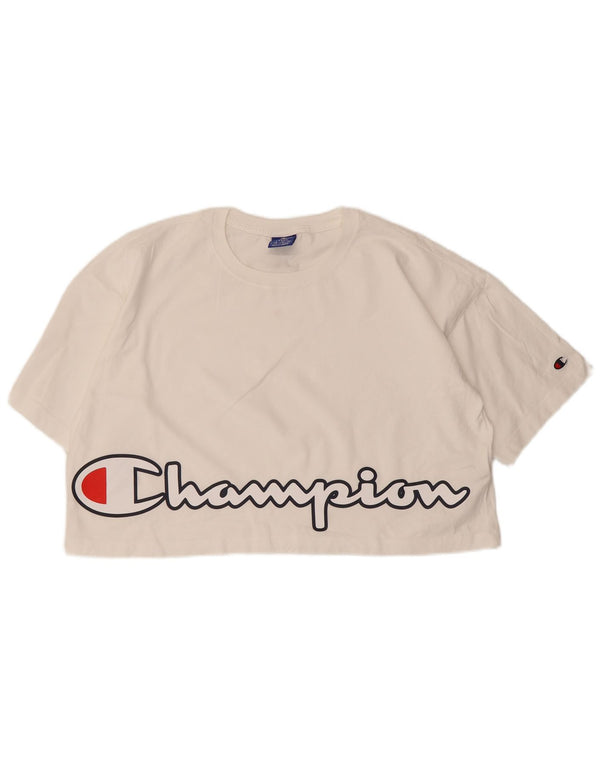 Champion Womens Crop Graphic T-Shirt Top UK 16 Large White Cotton