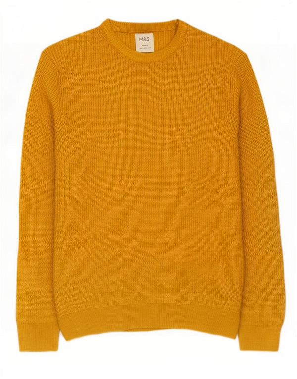 Marks & Spencer Mens Crew Neck Jumper Sweater Medium Yellow Polyamide