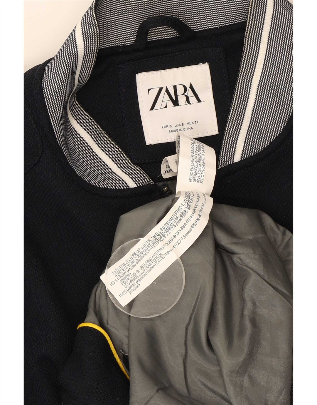 Zara Mens Bomber Jacket UK 36 Small Navy Blue Polyester