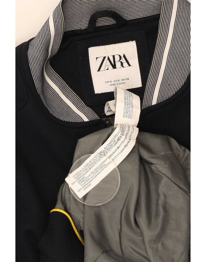 Zara Mens Bomber Jacket UK 36 Small Navy Blue Polyester